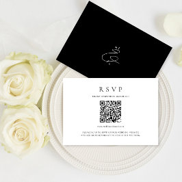Klassische Schwarz-Weiß-QR-Code-Monogramm-Hochzeit RSVP Karte