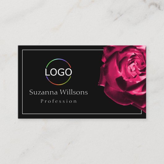 Klassische Schwarz-Weiß-Rote Rose mit einfachem Lo Visitenkarte (Vorderseite)