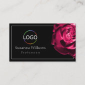 Klassische Schwarz-Weiß-Rote Rose mit Logo-Foto Visitenkarte (Vorderseite)