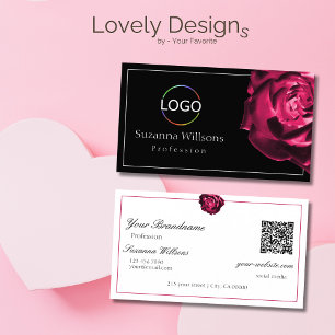 Klassische Schwarz-Weiß-Rote Rose mit QR-Logo Visitenkarte
