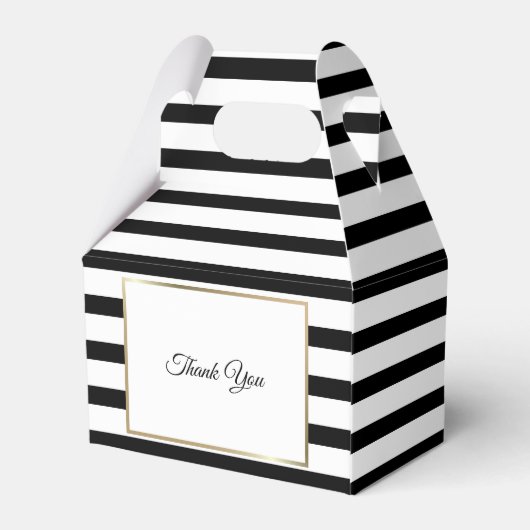 Klassische Schwarz-Weiß Stripe Gold Babydusche Geschenkschachtel (Rückseite)