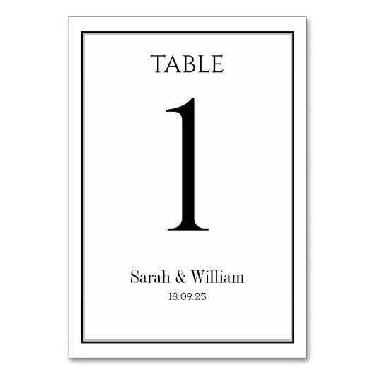 Klassische Schwarz-Weiß-Tischnummer Tischnummer (Rückseite)