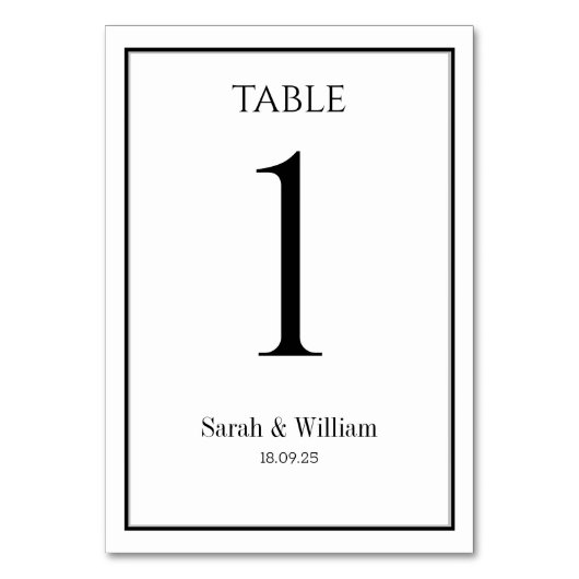 Klassische Schwarz-Weiß-Tischnummer Tischnummer (Vorderseite)