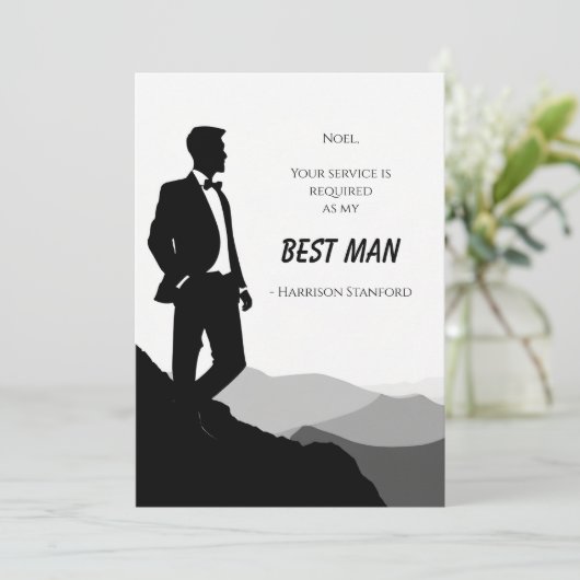 Klassische Schwarz/Weiß-Trauzeuge-Angebotskarte Einladung (Stehend Vorderseite)