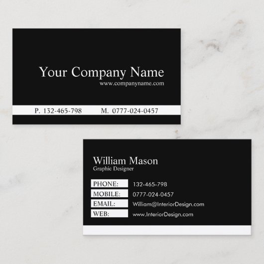 Klassische Schwarz-Weiß-Visitenkarte Visitenkarte (Vorne/Hinten)