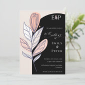 Klassische Schwarz-weiße Blütenhochzeit Einladung (Stehend Vorderseite)