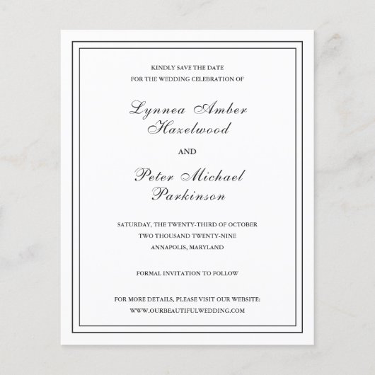 Klassische Schwarz-weiße Budgethochzeit speichern  (Vorderseite)