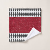 Klassische Schwarz-weiße Harlequin Raute Diamant Badhandtuch Set (Waschlappen)