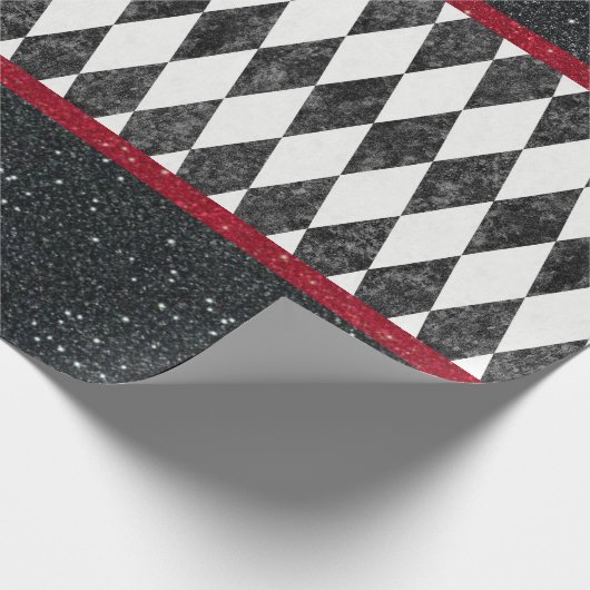 Klassische Schwarz-weiße Harlequin Raute Diamant Geschenkpapier (Ecke)