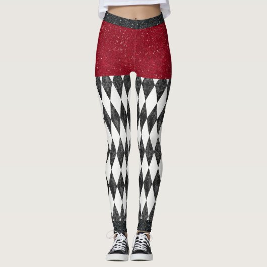 Klassische Schwarz-weiße Harlequin Raute Diamant Leggings (Vorderseite)