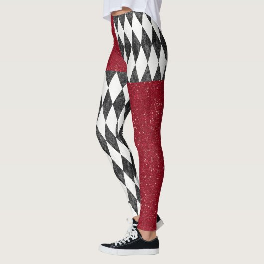 Klassische Schwarz-weiße Harlequin Raute Diamant Leggings (Links)