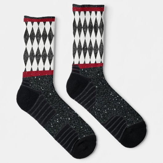 Klassische Schwarz-weiße Harlequin Raute Diamant Socken (Rechts)