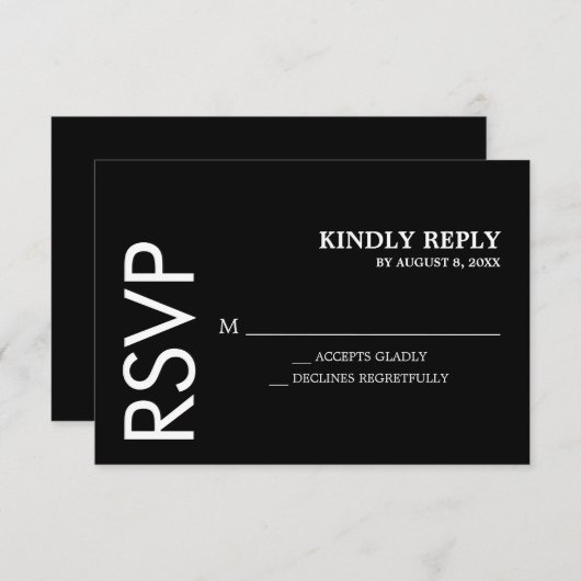Klassische Schwarz-weiße Hochzeit RSVP Karte (Vorne/Hinten)