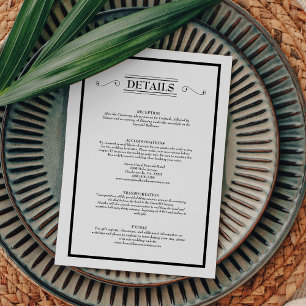 Klassische Schwarz-weiße Hochzeitdetails Begleitkarte