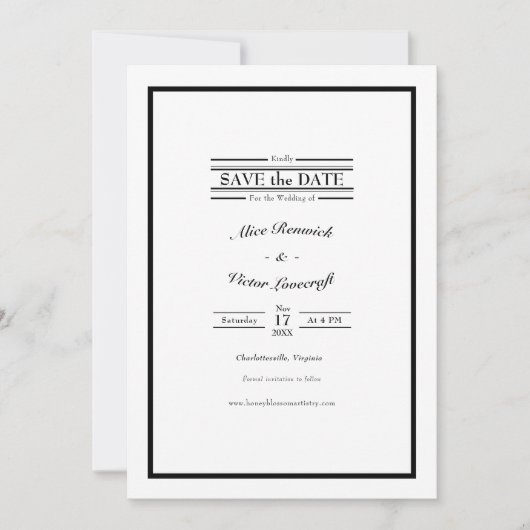 Klassische Schwarz-weiße Hochzeitmonogramm Save The Date (Vorderseite)