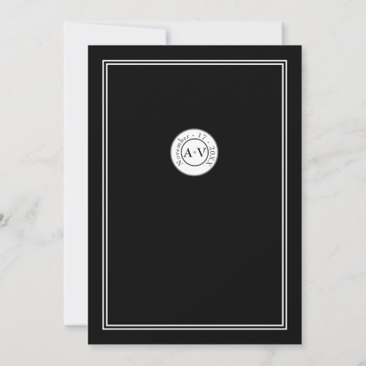 Klassische Schwarz-weiße Hochzeitmonogramm Save The Date (Rückseite)