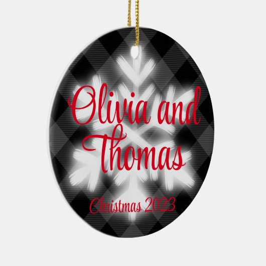 Klassische Schwarz-weiße karierte Schneeflocke Keramik Ornament (Rechts)