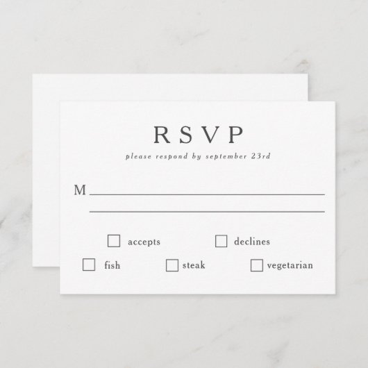 Klassische Schwarz-weiße Mahlzeiten nach Maß RSVP Karte (Vorne/Hinten)