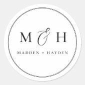 Klassische Schwarz-weiße Monogrammnamen Hochzeit Runder Aufkleber (Vorderseite)