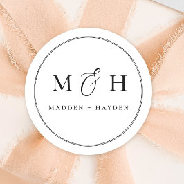 Klassische Schwarz-weiße Monogrammnamen Hochzeit Runder Aufkleber