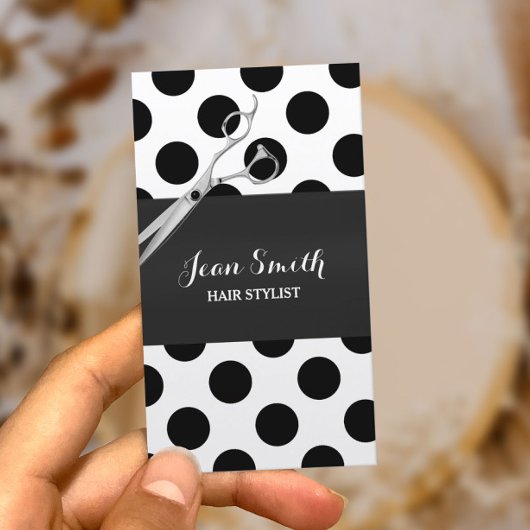 Klassische schwarz-weiße Polka Dots Haar Stylist Visitenkarte
