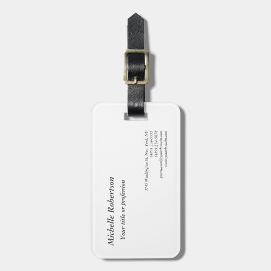 Klassische Schwarz-weiße Schlichte Minimalistisch  Gepäckanhänger (Vorderseite vertikal)