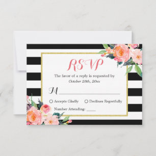 Klassische Schwarz-weiße Streifen Floral UAWG Repu RSVP Karte