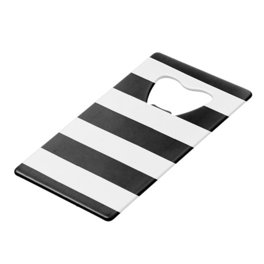 Klassische schwarz-weiße Streifen Kreditkartenflaschenöffner (Vorderseite Schrägansicht)