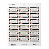 Klassische Schwarz-weiße Streifen Rosa Blumendekor Adressaufkleber (Vorne)