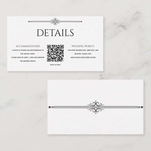 Klassische schwarz-weiße Vintage-QR-Code-Hochzeit Begleitkarte (Vorne/Hinten)