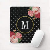 Klassische Schwarze Antike florale Polka Dots Mono Mousepad (Mit Mouse)