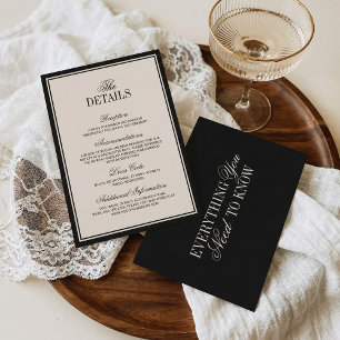 Klassische schwarze Creme-Hochzeitsdetails im Stil Begleitkarte