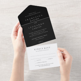 Klassische schwarze einfache Hochzeit All In One Einladung