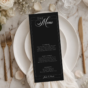 Klassische schwarze Elfenbein-Kalligrafie-Hochzeit Menükarte