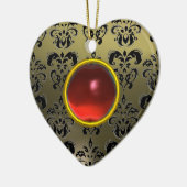 KLASSISCHE SCHWARZE GRAUE ROTE DAMASK UND RUBY GEM KERAMIKORNAMENT (Links)