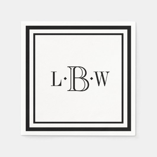 Klassische schwarze Grenze Mit Monogramm Serviette (Vorderseite)