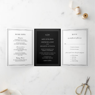 Klassische Schwarze Hochzeit Dreifach Gefaltete Einladung
