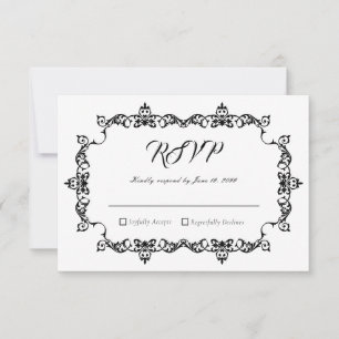Klassische schwarze Hochzeit mit aufwendig verzier RSVP Karte