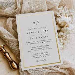 Klassische schwarze Hochzeit mit Ecru-Rand-Monogra Folieneinladung