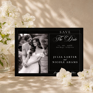 Klassische schwarze Kalligrafie-Foto-Save-the-Date Acryleinladungen