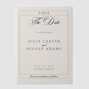 Klassische schwarze Kalligrafie Hochzeit Save The Pergament Einladungen