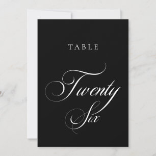 Klassische schwarze Kalligrafie-Hochzeitstisch-Num Einladung