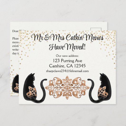 Klassische schwarze Katze, wir haben uns bewegt, n Postkarte (Vorne/Hinten)