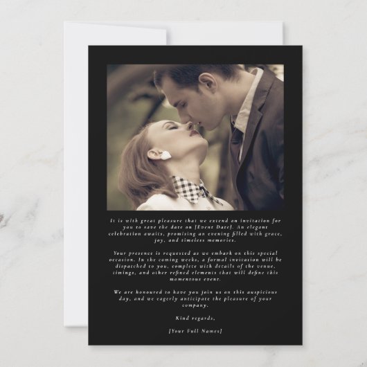 Klassische Schwarze Krawatte Elegantes Kalligrafis Save The Date (Rückseite)