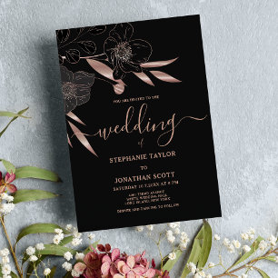 Klassische Schwarze Rose Gold Hochzeitsfeier Einladung