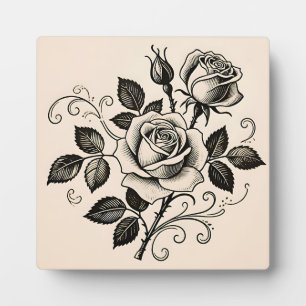 Klassische schwarze Rose, Vintage-Botanik-Blüte Fotoplatte