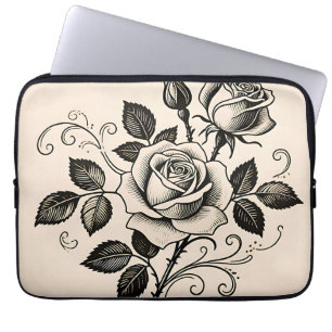 Klassische schwarze Rose Vintage-Botanik-Blüte Laptopschutzhülle
