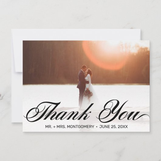 Klassische Schwarze Schrift Typografie Hochzeit Dankeskarte (Vorderseite)