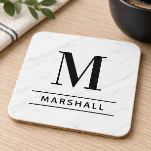Klassische schwarze Serifen-Monogramm-Familienname Getränkeuntersetzer