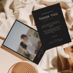 Klassische Schwarze Typografie Script Foto Hochzei Dankeskarte